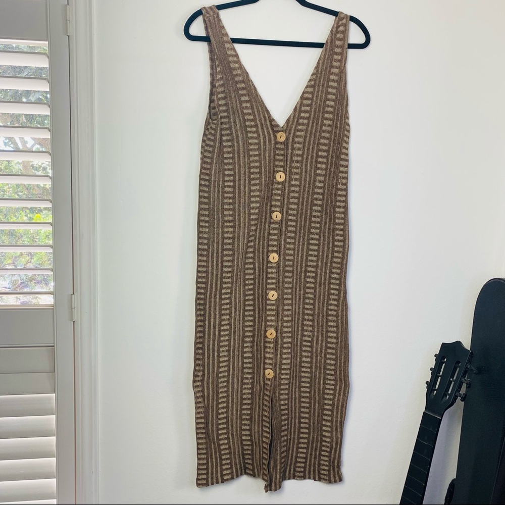 Zara TRAF Brown Midi Button-down Vacation Dress MED **